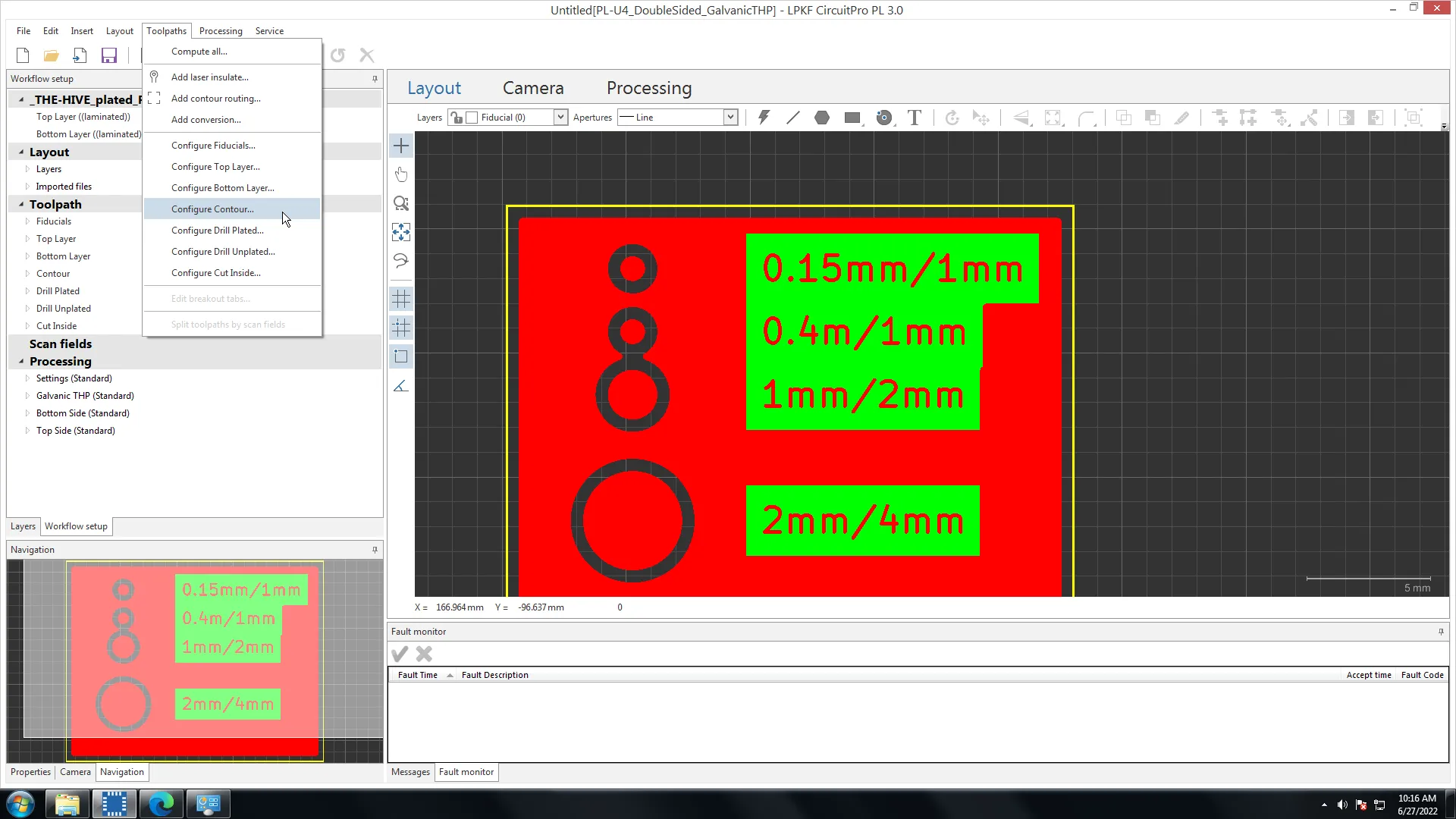 Toolpaths menu; Configure contour