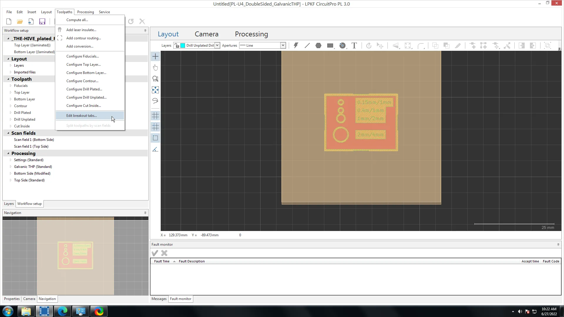 Toolpaths menu; Edit breakout tabs