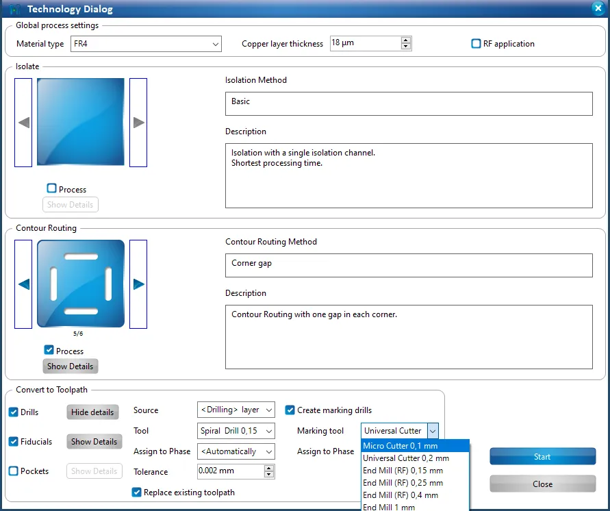 Marking tool dropdown